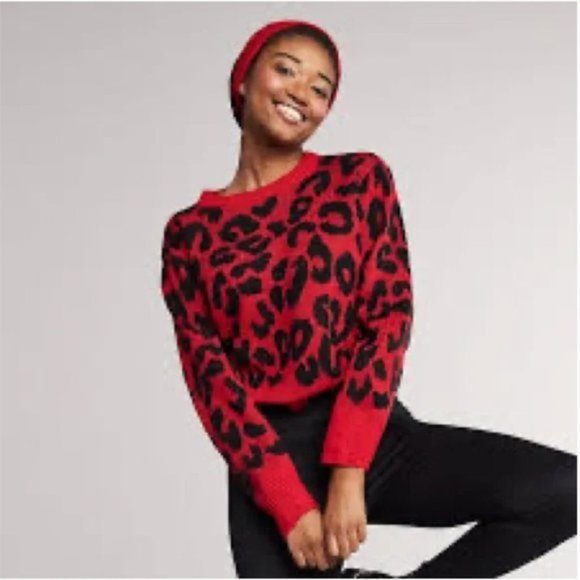 Victoria’s Secret PINK Maroon Black Cheetah Leopard Reversible V Crew Sweater - Picture 1 of 10